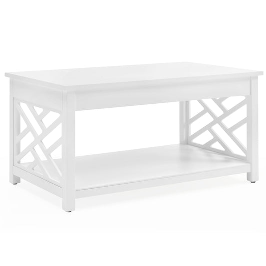 Alaterre Furniture Coventry 36 in. Solid Pine Wood Coffee Table, Traditional to Modern Design, Open-Detailing Accent Furniture, White