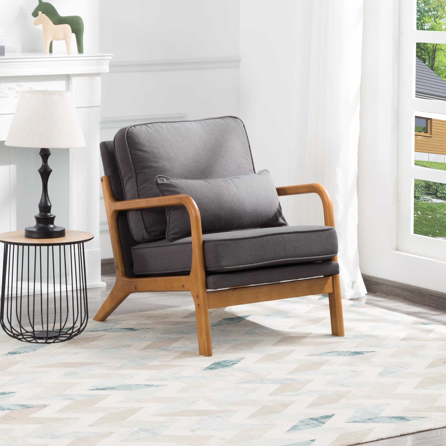 BSHTI 25.4” Accent Chair,Mid-century and Simple Style Chair,Non-slip Leg Pads Chair,Perfect for Living Room,Bedroom,Office,Dark Gray Linen Blend