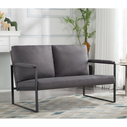 BSHTI 49.2” Metal Frame Loveseat,Easy to Assemble Linen Blend Upholstery Armchairs,Bottom of Legs has Non-slip Rubber Pads,Living Room,Bedroom,Study-Dark Gray