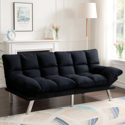 BSHTI 67.3" Multi-Functional Futon Sofa Bed, Corduroy Twin Size convertible Sleeper Sofa, With 3-Position Adjustable Backrest & Armrests, Split-Back, Pitch Black