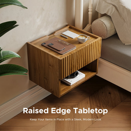 Wood Wall Mounted Bedside Cabinet with Storage Drawer - Floating Nightstand for Bedroom, Hallway, Entryway