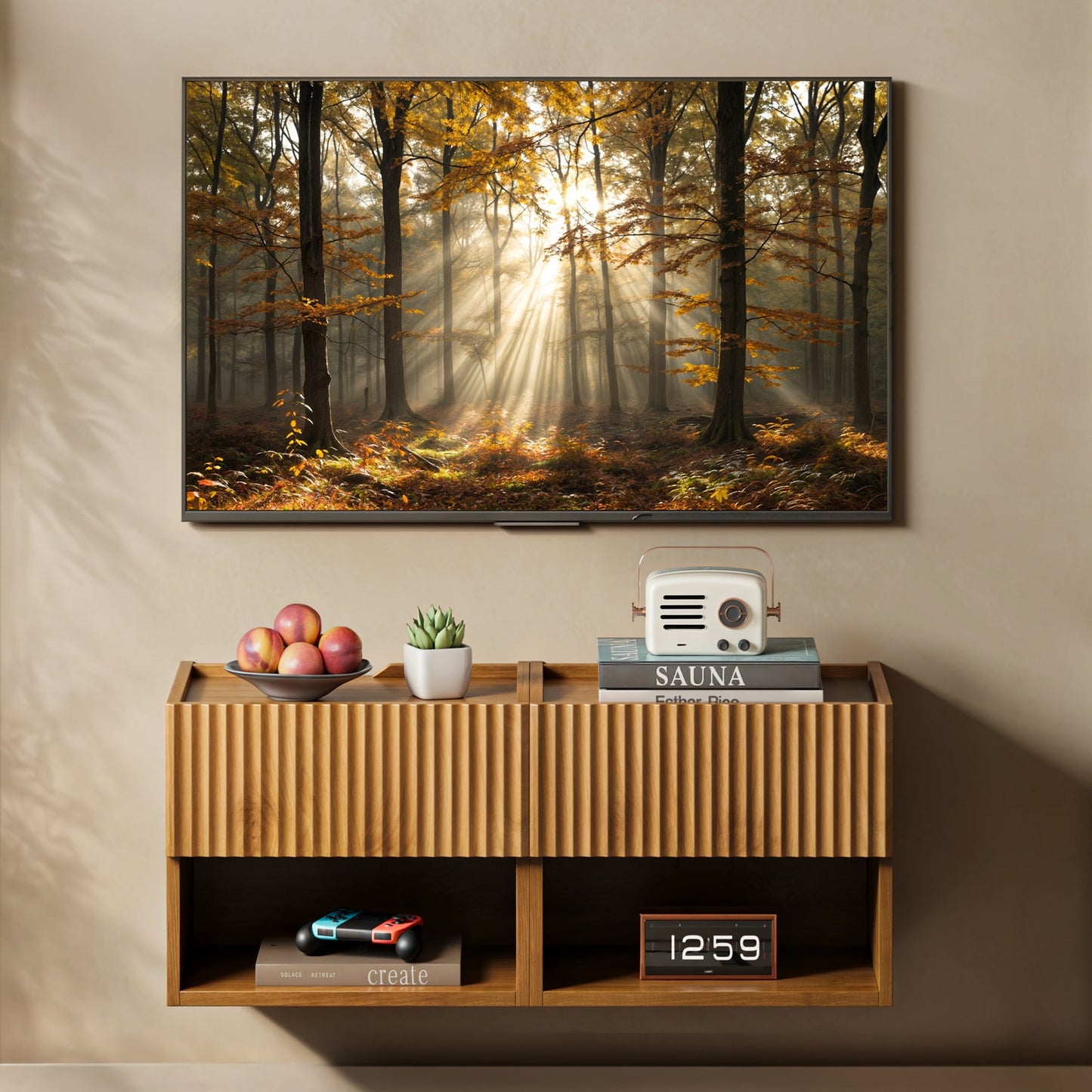 Floating Wall Mounted Nightstand with Drawer, Brown Wood - Space Saving Bedside Table for Small Bedrooms