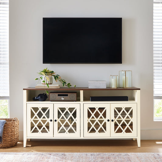 Better Homes & Gardens Trellis TV Stand for TVs up to 65", Ivory/Walnut