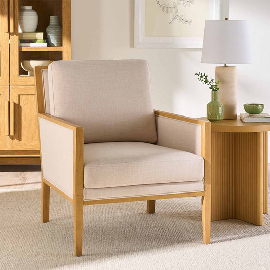 Better Homes & Gardens Windsor Linen Accent Chair, Light Honey Wood