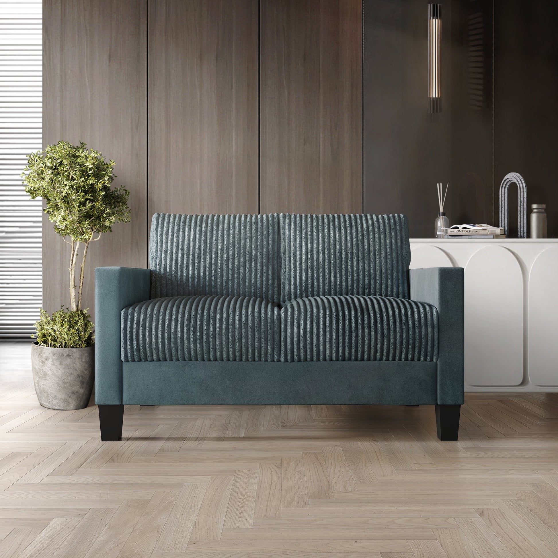 Castle Place Contemporary Corduroy Velvet Loveseat, Light Blue