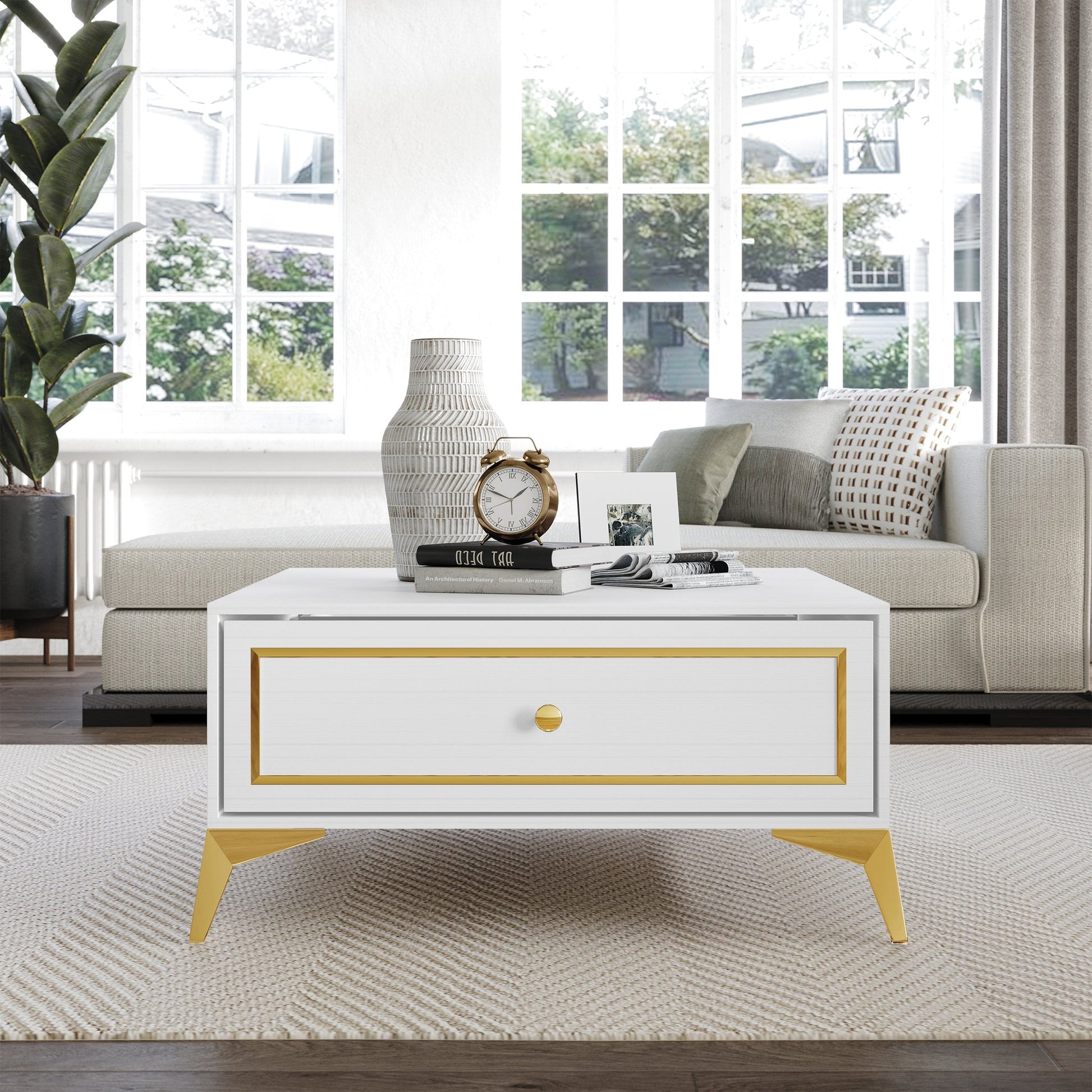Castle Place Glam Coffee Table with Storage, White