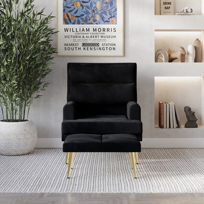 Castle Place Luxury Upholstered Velvet Accent Chair with Ottoman, Light Pink