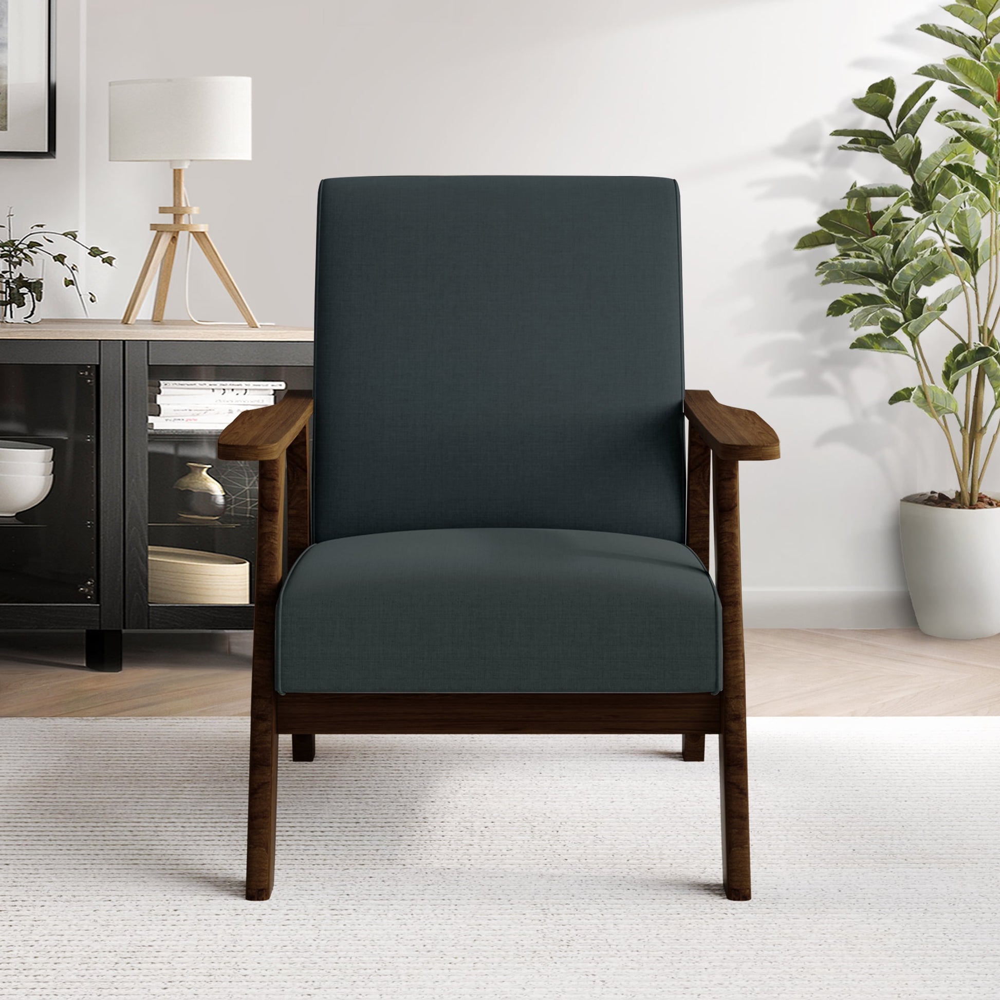 Castle Place Mid-Century Upholstered Linen Accent Chair, Charcoal Grey