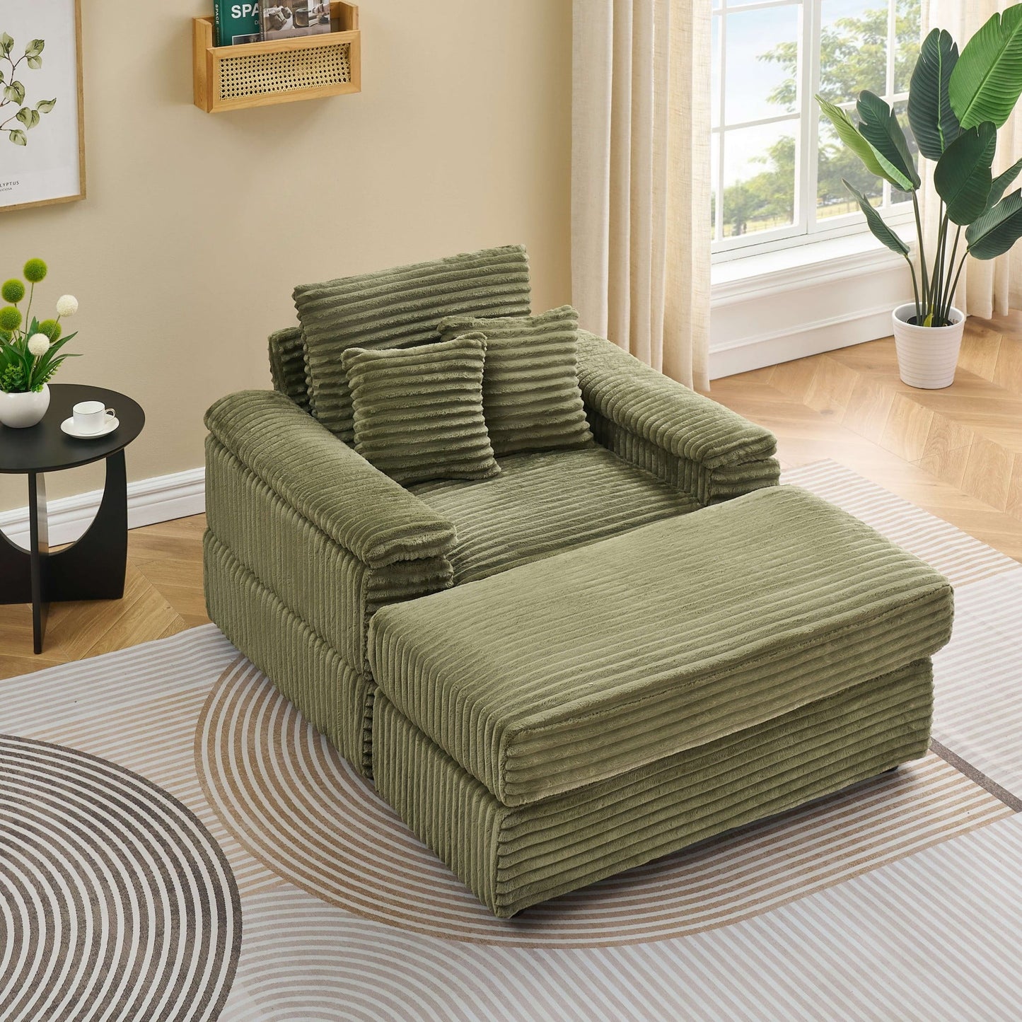 Chaise Lounge Chair Indoor,Upholstered Sofa Bed with Throw Pillows,Sleeper Chair for Living Room,Bedroom,Green