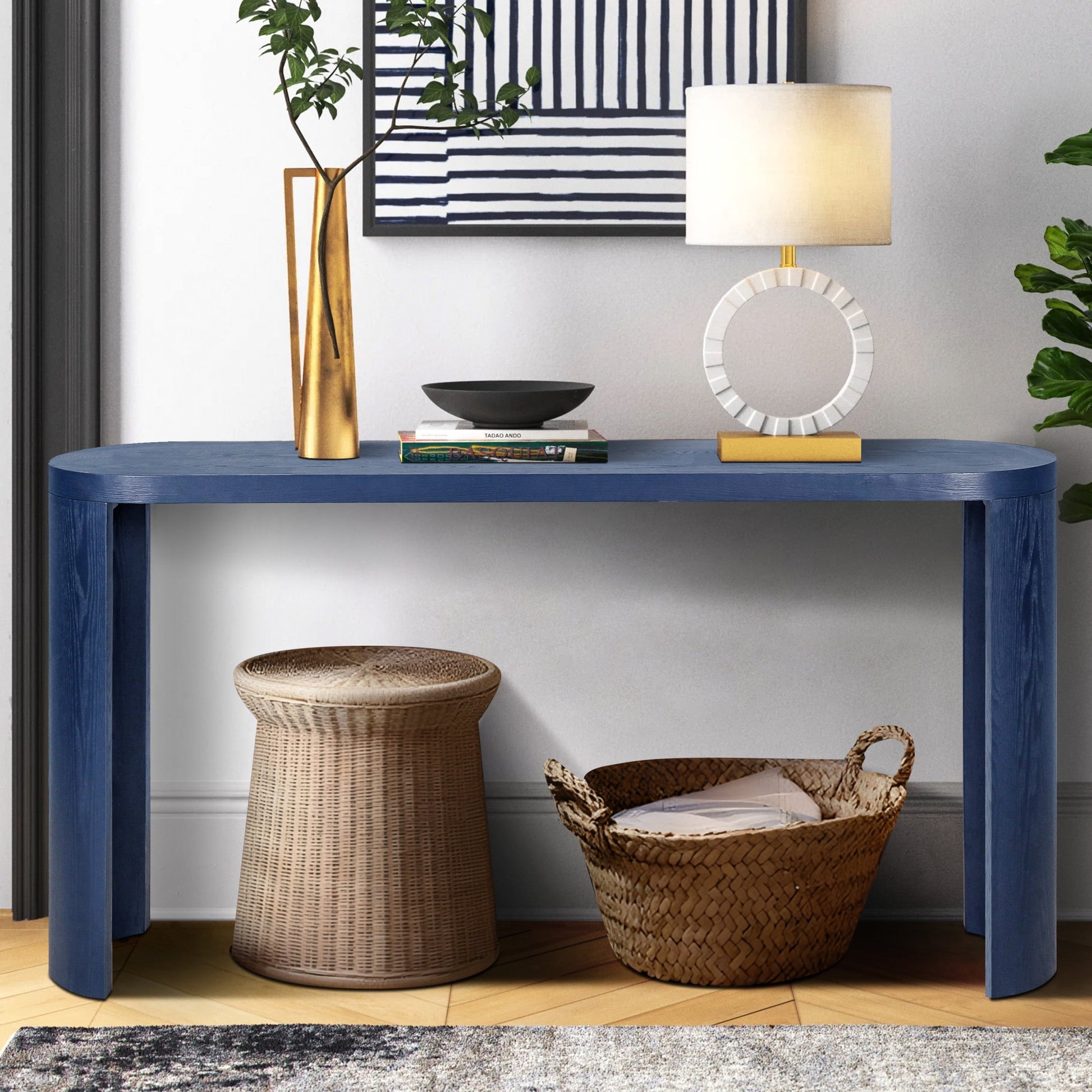 Clea Minimalist 60" Versatile Console Table, Entryway Table with Adjustable Curved Legs, Navy Blue