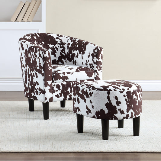 Convenience Concepts Take a Seat Churchill Accent Chair with Ottoman, Brown Cow Print