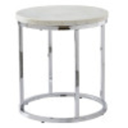 Echo White Marble and ChromeMetal Round Contemporary End Table