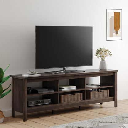Farmhouse TV Stand for 75 inch TV with 6 Cubby for Living Room, Espresso TV Console for Bedroom, 70 inch