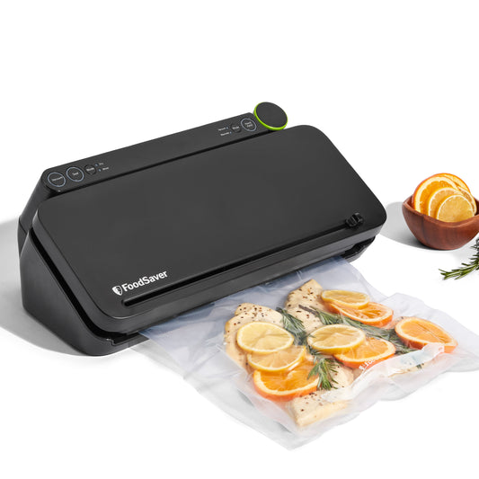 FoodSaver 2-in-1 Heavy Duty Vacuum Sealer Machine, Powerful Multi-Mode Food Sealer With Built-In Handheld, Bag Cutter & Storage, Includes (1) 11 in Roll & (10) Pre-Cut Bags, For Marinating & Meal Prep