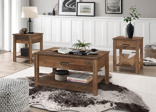 Home Design Mark 3-Piece Coffee Table Set with Storage for Living Room, Vintage Oak, Modern Style