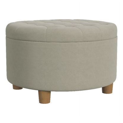 HomePop Large Round Button Tufted Storage Ottoman, Fawn Velvet