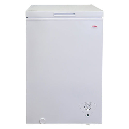 Koolatron 3.5 cu ft Compact Chest Freezer 99L White Manual Defrost Deep Freeze Storage Basket Space-Saving Flat Back