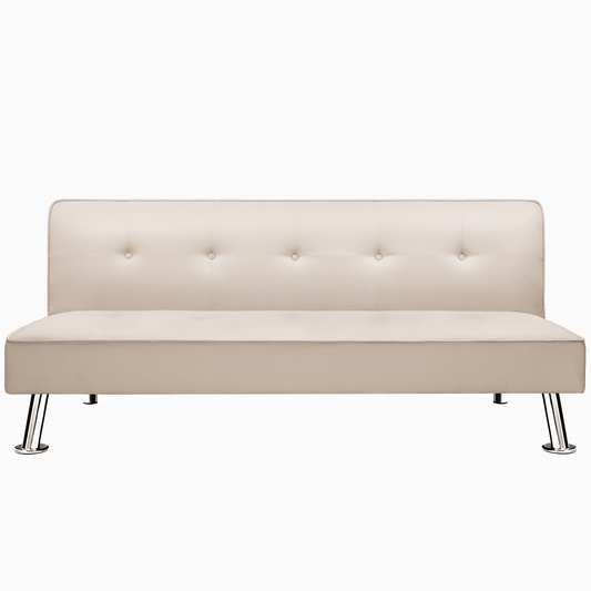 Lacoo Linen Futon Sofa Bed Modern Convertible Fabric Folding Recliner Lounge Couch for Living Room, Beige