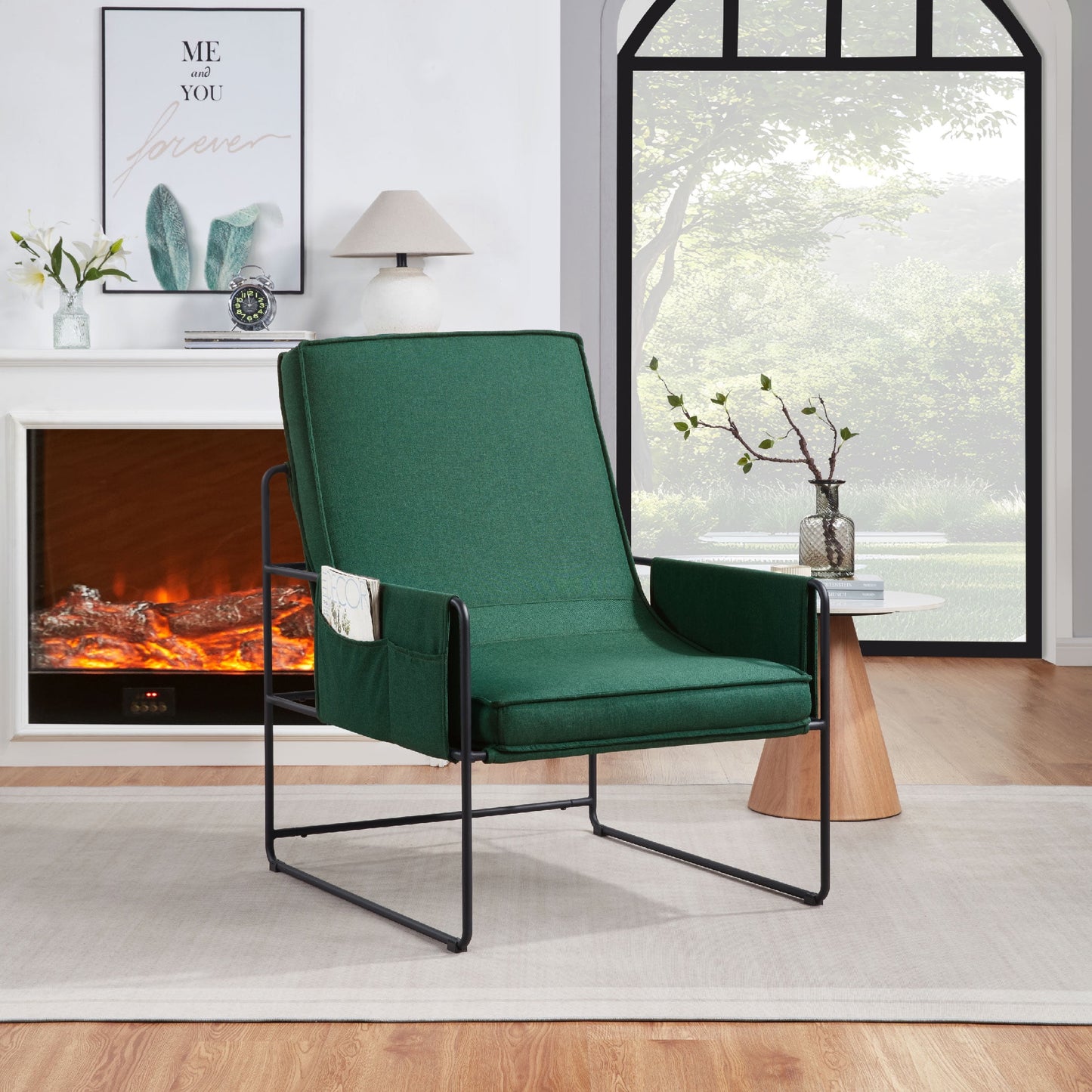 MAYEERTY Modern Accent Chair with Removable Cushion & Wood Armrests,Green