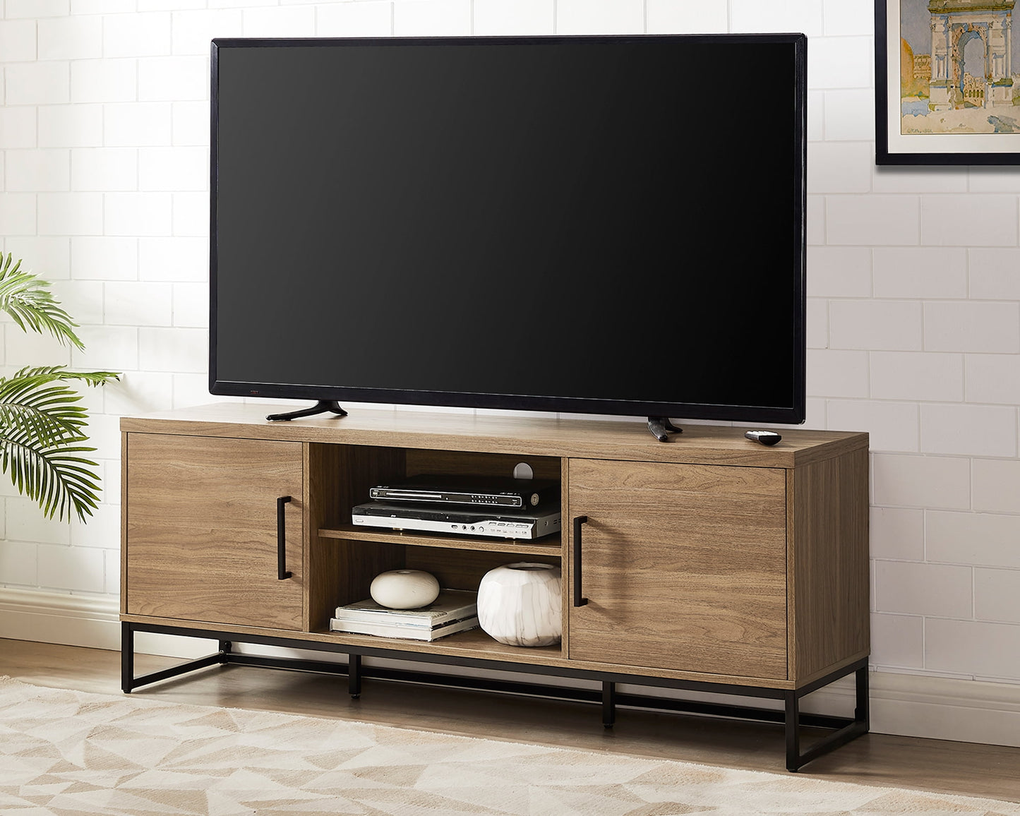 Mainstays Industrial TV Stand for TVs up to 70", Canyon Walnut Finish