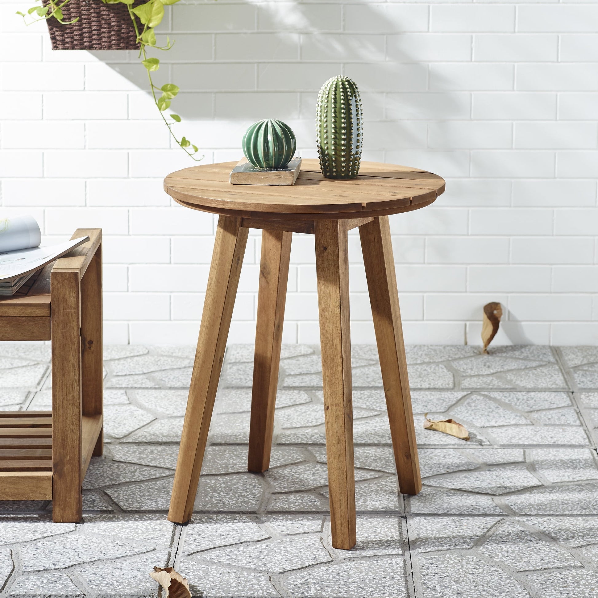 Manor Park Outdoor Acacia Wood Round End Table, Brown