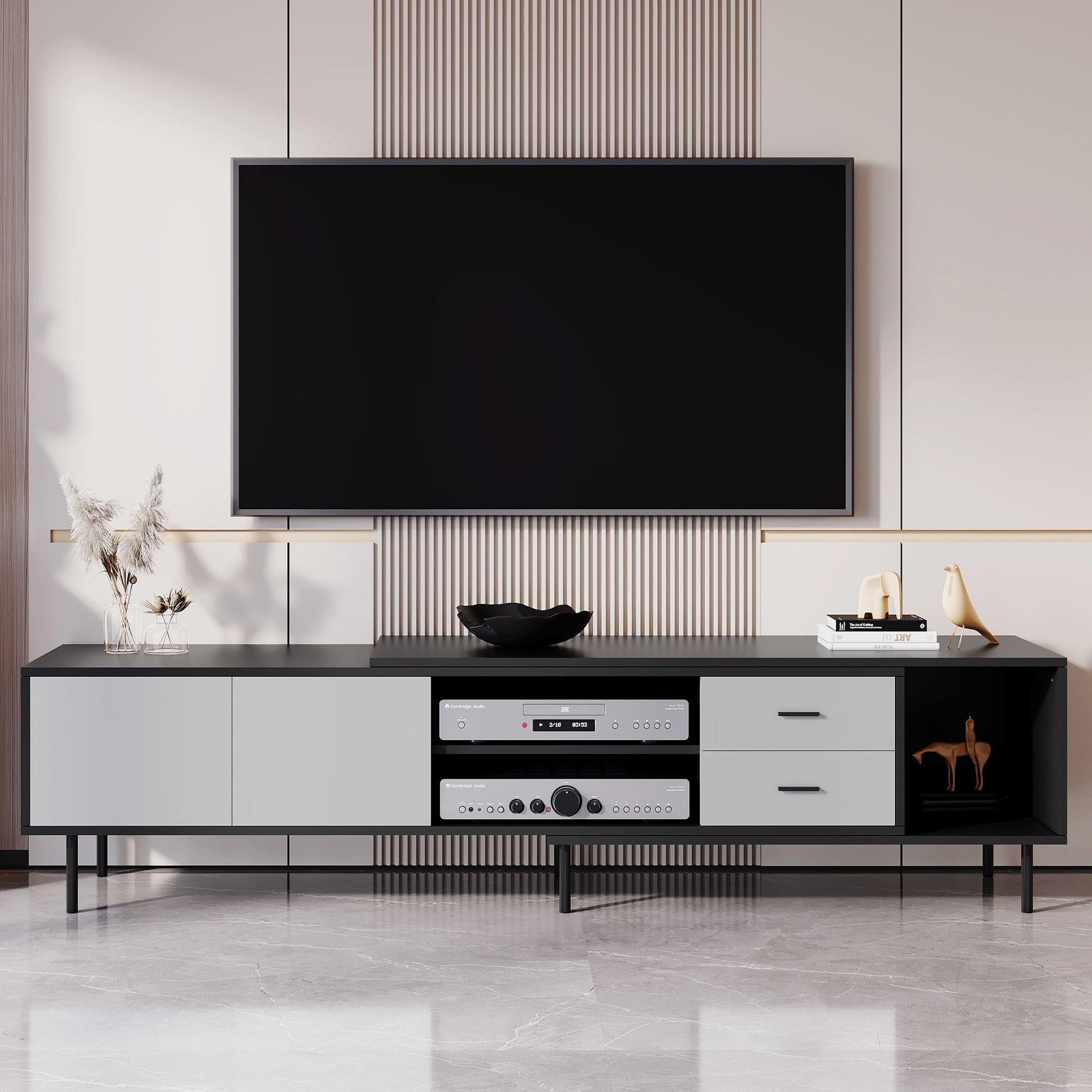 Modern TV Stand for 80'' TV with 2 Doors, Media Console Table with Large Storage Cabinet for Living Room, Bedroom