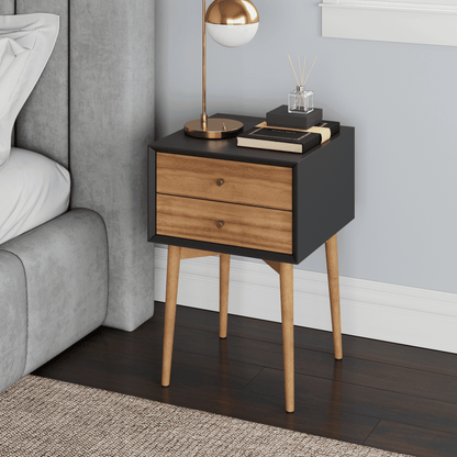 Nathan James Harper Mid-Century Oak Wood Nightstand with 2-Drawers, Small Side Table, End Table with Storage, Brown