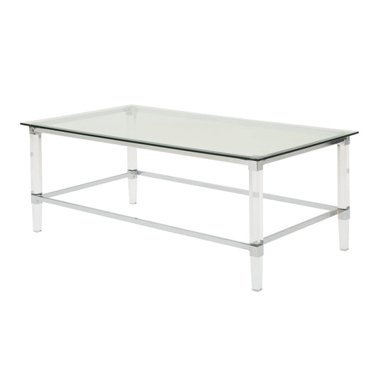 Noble House Liat Modern Tempered Glass Rectangular Coffee Table with Acrylic and Iron Accents