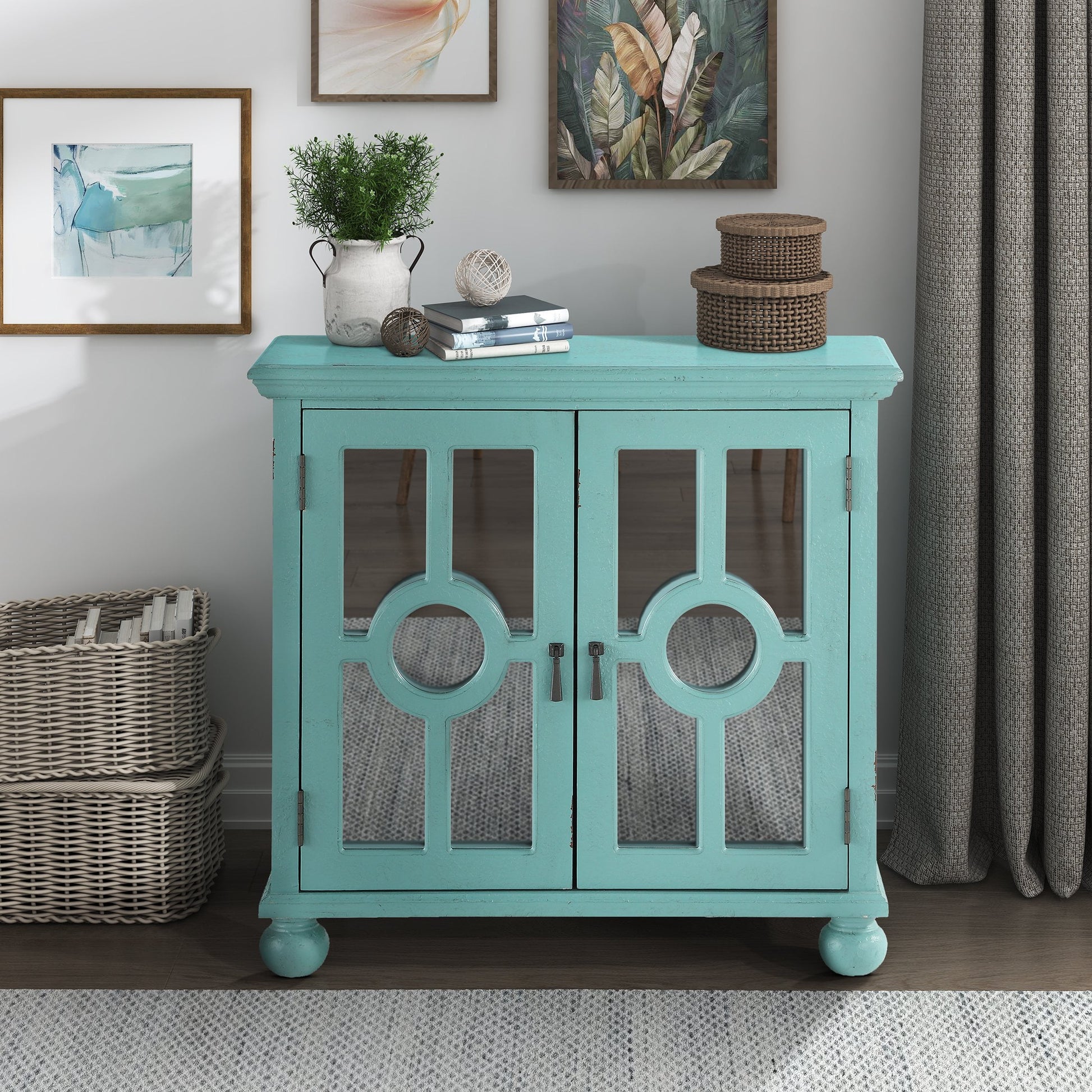 OakvillePark Newhalem Wood Storage Accent Cabinet, Aqua