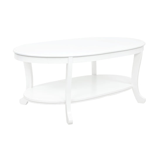 Powell Kendall Traditional Oval Coffee Table with Shelf, White