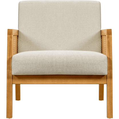 Renwick Fabric Upholstered Accent Chair with Rattan Sides for Living Rooms,Beige