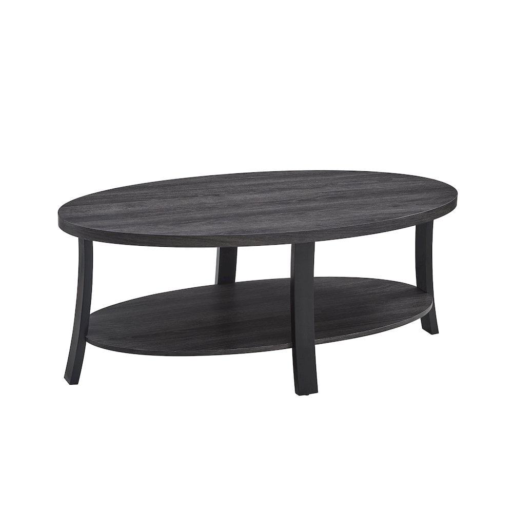 Roundhill Furniture Anze Contemporary Oval Wood Shelf Coffee Table in Charcoal Finish