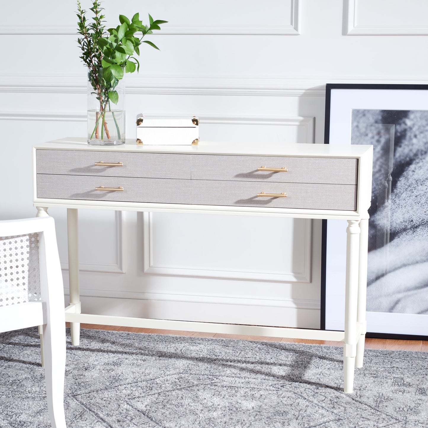 SAFAVIEH Estella Modern 4 Drawer Console Table, White