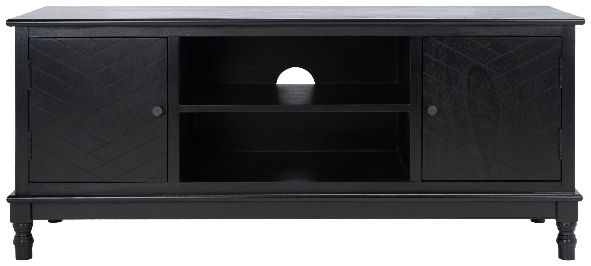 SAFAVIEH Magnolia Mid-Century 2 Door 2 Shelf Media Stand, Black (47.3 in. W x 15.8 in. D x 20 in. H)