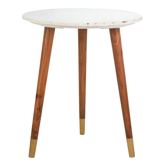 SAFAVIEH Valerie Mid-Century Round Marble Accent Table, White Marble