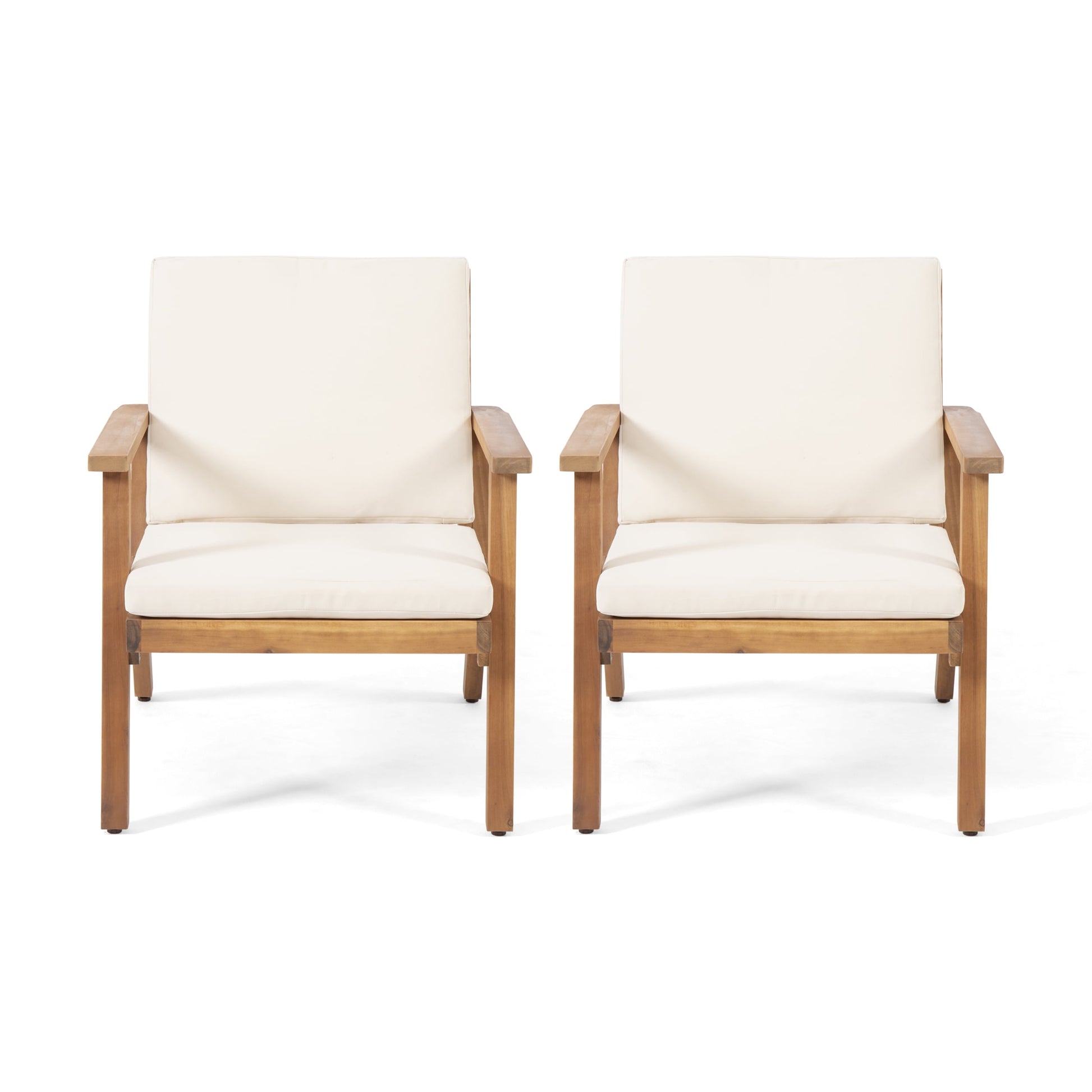 Sasha Modern Acacia Wood Club Chairs with Water-Resistant Cushions Brown Patina/Cream (Set of 2)