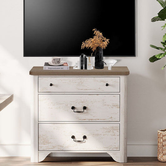TV Stand For Tvs, Wood Entertainment Center With 3 Drawers, TV Console With Large Storage For Living Room