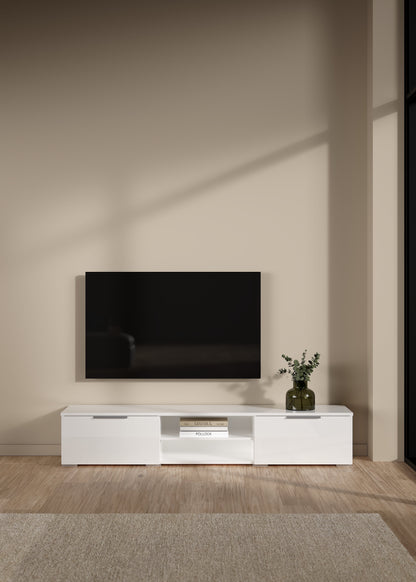 Tvilum Match 2 Drawer TV Stand with 2 Shelves, White High Gloss