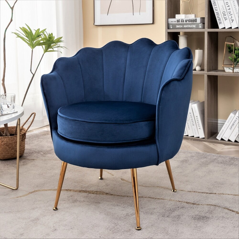 US Pride Furniture Cavett 28.3" Wide Velvet Barrel Chair with Gold Metal Legs, Navy Blue