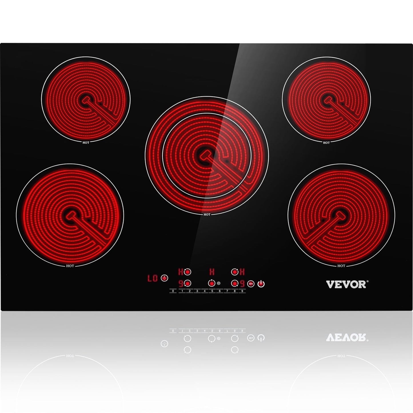 BENTISM 5 Burners Built in Electric Stove Top 240V Ceramic Glass Radiant Cooktop with Sensor Touch Control, Black