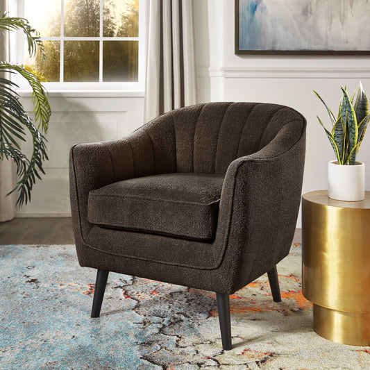 Weston Home Rhyl Mid-Century Modern Channel-Tufted Accent Chair, Dark Chocolate