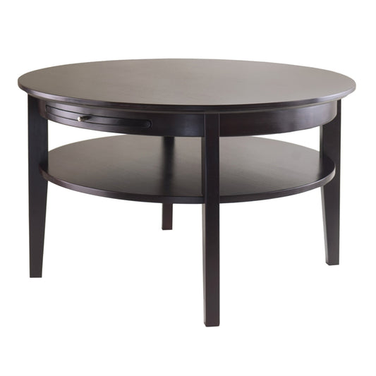 Winsome Wood Amelia Round Coffee Table with Pull-Out Tray, Espresso Finish