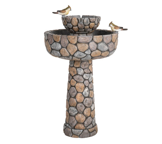 Glitzhome Outdoor Birdbath Fountain w/ Faux Fea thered Friends