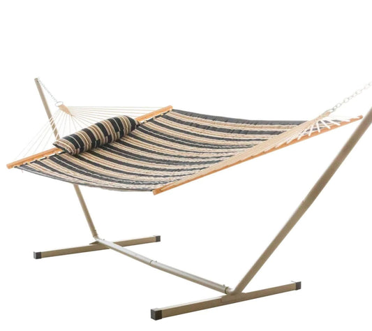 52" Black Striped Quilted Hammock Combo with Pillow and Stand