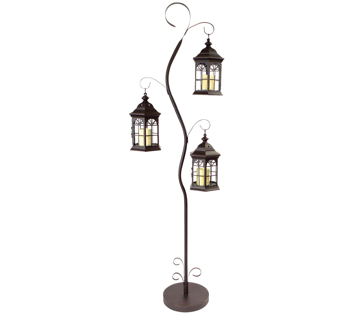 Backyard Expressions Steel Stand with 3 Lantern s and Hooks