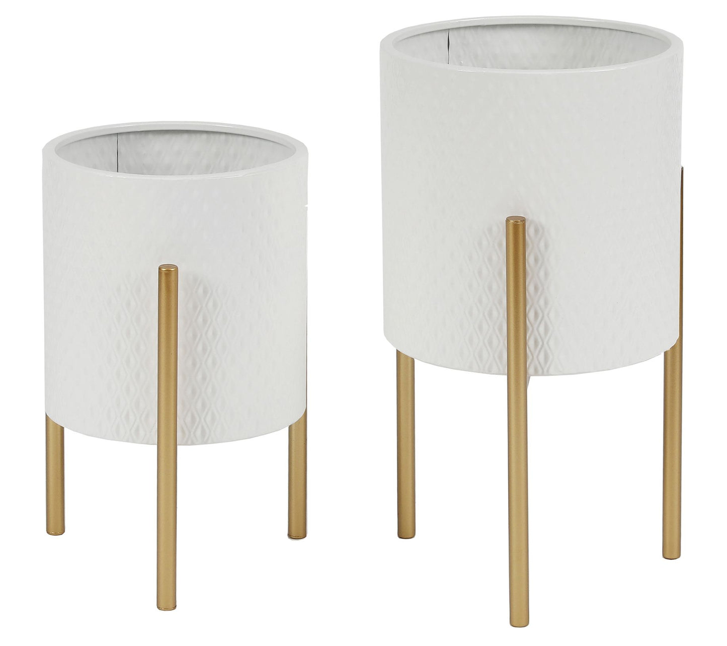 Luxen Home 2-Piece White Round Metal Planters and Stands