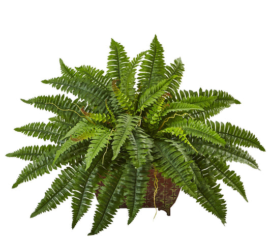 Boston Fern in Metallic Planter by Nearly Natural