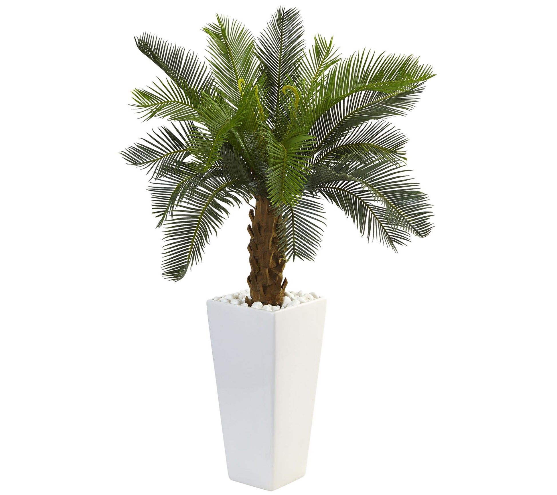 3' Cycas Tree in White Tower Planter by Nearly Natural