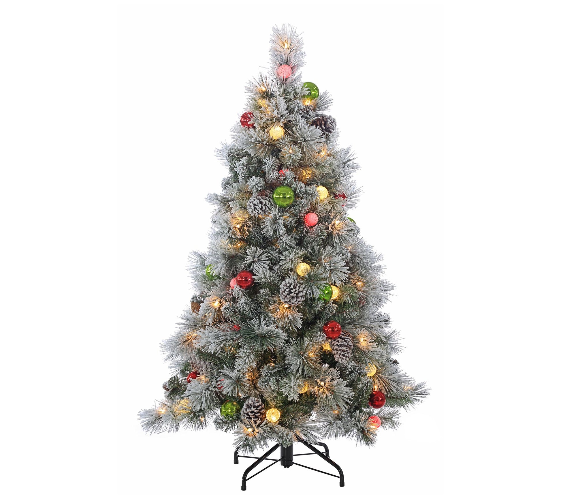 4.5' Pre-Lit Flocked Hard Needle Pine with Ornaments/50 Lights
