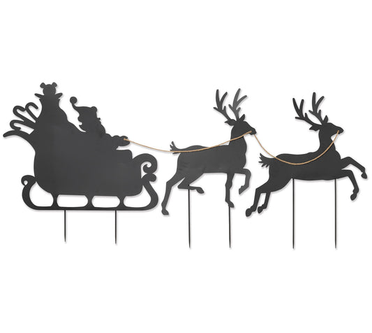 86" Santa, Reindeer & Sleigh Metal Silhouette by Gerson Co.